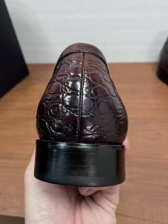 Prada Iconic Crocodile Pattern Leather Loafers, Slip-On